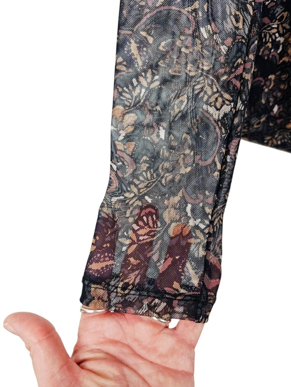 Evereve Amora Ruched Mesh Blouse in Black Multi - Picture 8 of 9
